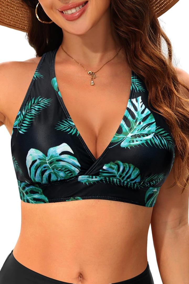 Tempt Me Women Halter Bikini Top Push Up Swimsuit Top Only (Black, L)