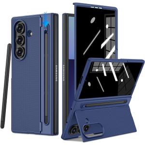 Ruky for Galaxy Z Fold 7 Case with S Pen Holder & Stylus, [Not for Z Fold 6] with Hidden Foldable Kickstand and Built-in Privacy Screen Protector, Shockproof Protective Thin Phone Cover, Blue