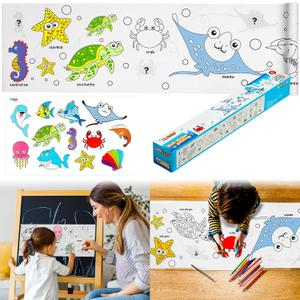 Children's Drawing RollColoring Paper Roll for Kids Gift,120 * 11.8 Inches DIY Painting Drawing Paper Roll, Sticky Drawing Paper Roll, Early Educational Toys for Kids (Ocean)