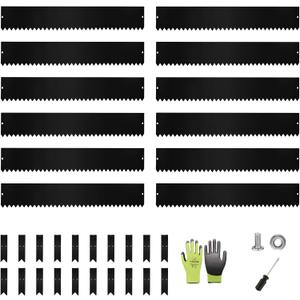 A ANLEOLIFE 12 Pack 40" LX 6"H Galvanized Steel Garden Landscape Edging for Straight & Mild Curved Lines, Hammer-in Metal Lawn Border with Gloves and 10 Stakes (40FT Total) (6 inch tall, 12pcs, Black)