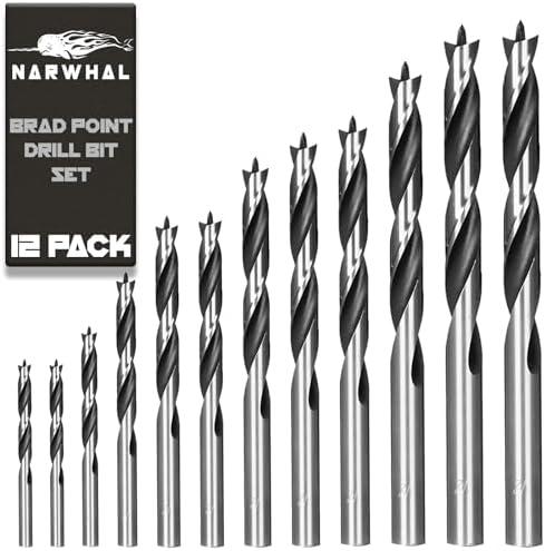 Narwhal Brad Point Wood Drill Bit Set (12 Pack with Storage Case - 1/8" to 1/2") Carpenters Quality - Woodworking Bits for All Types of Woods