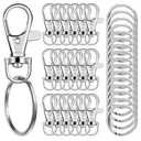 100 Pcs Keychain Hooks with Key Rings, Keychain Clip Hooks with Rings for Lanyard Jewelry Making DIY Crafts Silver(50 Pcs Metal Lobster Claw Clasps + 50 Pcs Flat Key Rings)