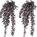 2 Pack Artificial Hanging Tradescantia Plants with Ceramic Pot Large Purple Cascading Faux Greenery Full Trailing Fake Vines Indoor Wall Shelf Decor for Bathroom Patio Outddor Decor (Purple-01)