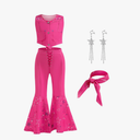 Pink Costume for Girls Cowgirl Costume Dress Kids Disco Outfits Movie Dress up Halloween Party Cosplay 4-13Y Size L