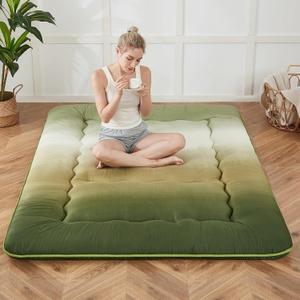 Zelladorra Japanese Floor Mattress, Futon Mattress with Portable Storage Bag and Washable Cover, Roll Up Thick Tatami Mat Suitable for Camping, Guest Room (Forest Gradient, Twin)