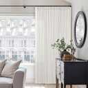 Pinch Pleated Linen Curtains 112 Inches Long for Living Room Bedroom Light Filtering Boho Window Drape 112 inch 2 Panels with Hooks Ring Beige White Ivory Sliding Glass Door Semi Sheer Curtain, 40"W x 112"L