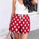 Red and White Polka Dot Womens High Waist Shorts Loose Wide Leg Shorts (XXXL)