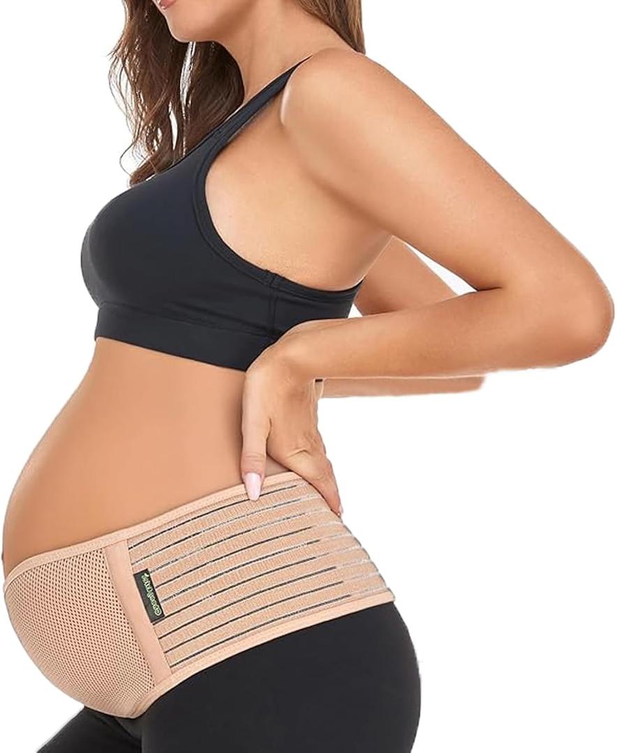 ChongErfei Maternity Belt Pregnancy Belly Band Back Support Abdominal Binder Back Brace - Relieve Back, Pelvic, Hip PainBeige, One Size