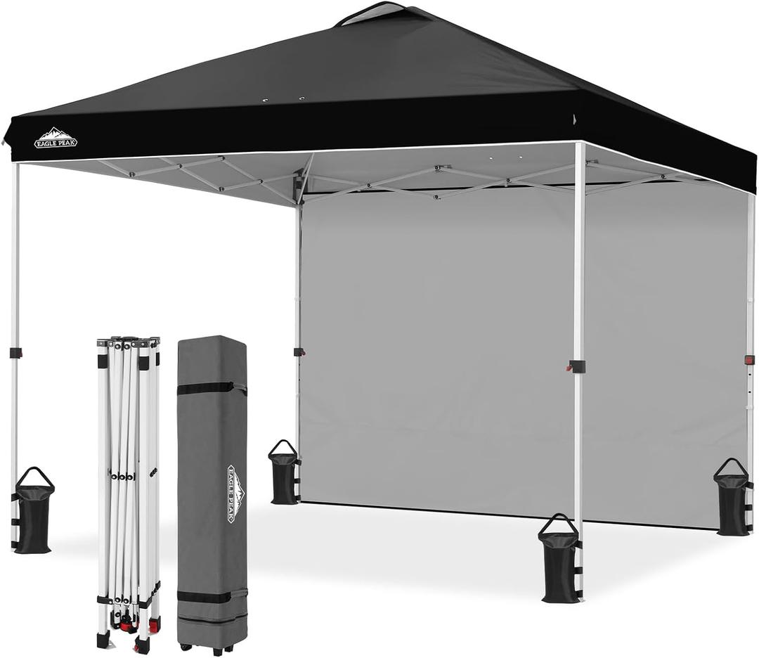 EAGLE PEAK Commercial Canopy 10x10 Pop Up Canopy Tent with 1 Sidewall, Easy Setup Heavy Duty Instant Event Shelter for Vendors & Markets, Outdoor Sun Shade, Black