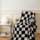 Ultra Soft Cozy Buffalo Checkerboard Grid Fluffy Microfiber Knitted Throw Blanket Lightweight Checkered Bed Blanket for Sofa Couch Bed Black 51"X63"
