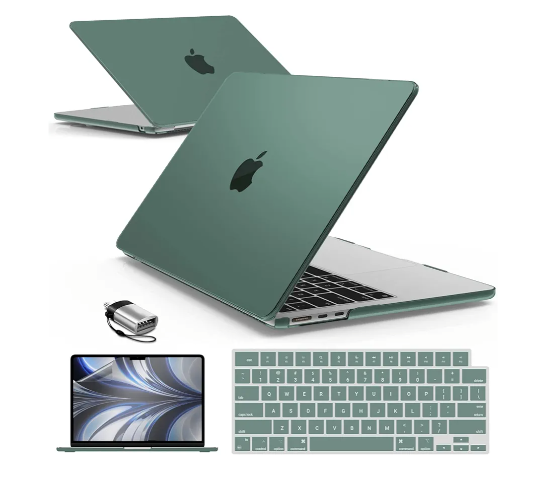 IBENZER Compatible with 2025 2024 2023 2022 MacBook Air 13 inch Case M4 A3240 M3 A3113 M2 A2681, Hardshell Case & KeyboardCover & ScreenFilm & Type-C for Mac Air 13.6, Midnight Green, KK-MTGN+2TC