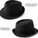 Jnxuoq Short Brim Fedora Hat for Women & Men Classic Bowler and Gangster Style Wide Brim Felt Hats Vintage Black Top Hat (Black)