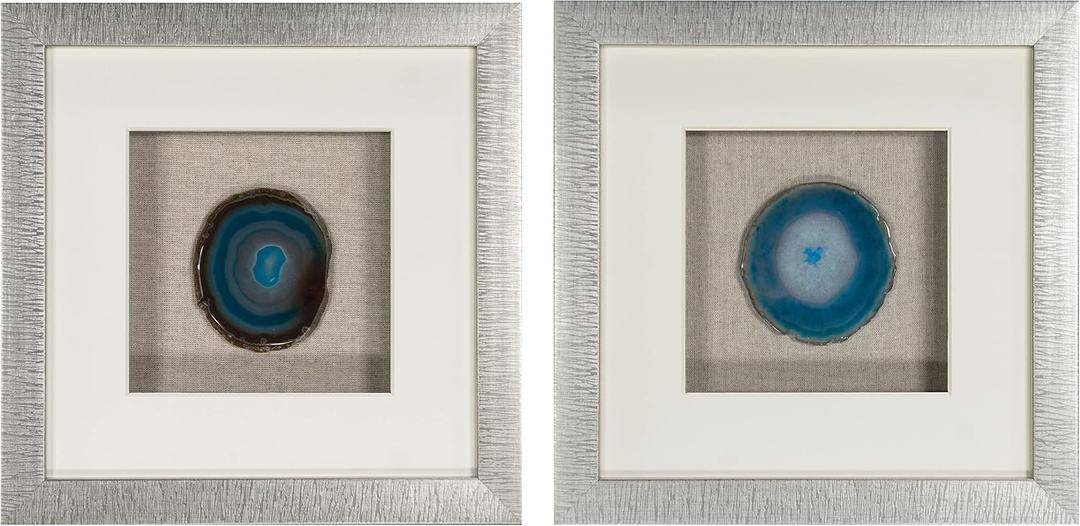 Huji Blue Agate Slice Shadow Box Wall Décor (2 Piece Set), 11.8h X 11.8w X 2d