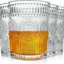MSJGA Old Fashioned Glasses Set of 4, 10 Oz Vintage Embossed Whiskey Glasses, Bubble Textured Drinking Glasses for Bourbon, Cocktails, Water, Ideal Gift for Party Wedding Home Office