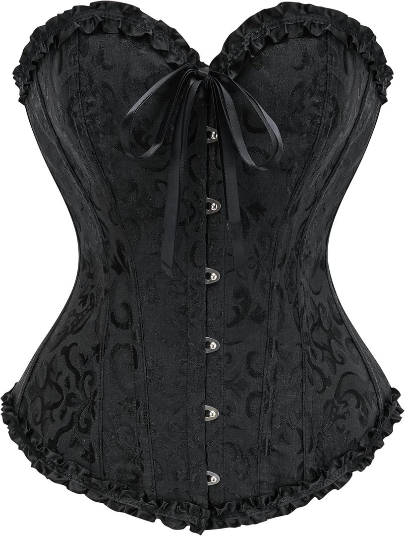 SZIVYSHI Corset Tops for Women, Bustier Shapewear Lingerie, Lace Waist Push Up Bodysuit (Medium, Black)