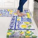 Likiyol Kitchen Mats - 2Pcs Set: Anti Fatigue, Non Slip, Lemon Print Design, Washable for Kitchen & Home Floor, 18''x30''+18''x48''