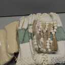 GANDEER 6 Sets Boho Placemats: Round Woven, Rectangular Boho, Wooden Bead Napkin Rings, Cloth Napkins, Long Table Runner & Storage Basket - Natural Burlap Cotton for Kitchen Dining Table Home