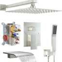 Shower System with Tub Spout, 12-Inch High-Pressure Rain Showerhead and Handheld Combo, Brushed Nickel Shower Faucet Set with Rough-in Valve and Trim, Wall Mounted 3-Way Shower Set
