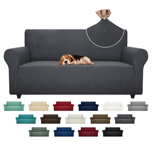 ZNSAYOTX Super Stretch Couch Cover (72"-92") Universal Sofa Covers with Elastic Bottom, Dog Cat Pets Friendly Washable Furniture Protector Fitted Sofa Slipcovers Stay in Place (Dark Grey, Sofa)