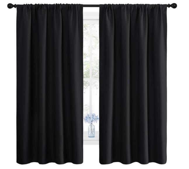 NICETOWN Black Blackout Curtain Blinds  Solid Thermal Insulated Window Treatment Blackout Drapes/Draperies for Bedroom (2 Panels, 42 inches Wide by 63 inches Long, Black)