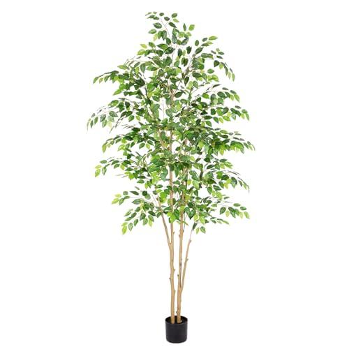 Nafresh Tall UV Resistant Ficus Tree Artificial，7ft(84in) Realistic Texture Potted Faux Ficus Tree， Fake Trees Indoor Outdoor for Home Office Living Room Bedroom Foyer Porch Decor.