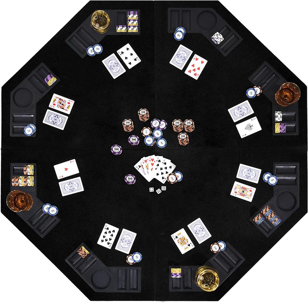 EVIEUN 48" 8-Player Foldable Poker Table Top Black, Casino Texas Hold'em Layout, Portable Anti-Slip Blackjack Poker Table Mat with Carrying Bag for Family Games Casino