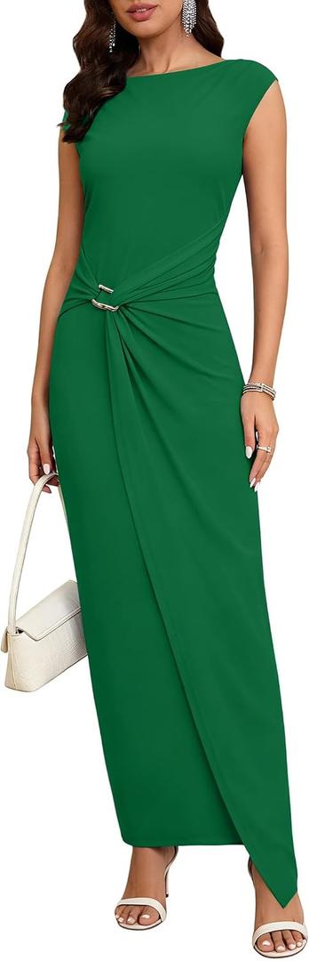 Women's Formal Bodycon Cap Sleeve Wedding Guest Maxi Dress (XL)