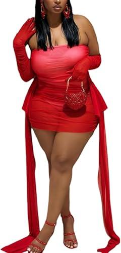 Sexy Off Shoulder Mesh Sheer Y2k Tube Mini Dress for Women Ribbon Bodysuit Party Club Birthday Dresses Date Night
 XL Sexy Off Shoulder Mesh Sheer Y2k Tube Mini Dress for Women Ribbon Bodysuit Party Club Birthday Dresses Date Night
 XL