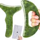 2 in 1 Jade Stone Gua Sha Massage Tool, Large Guasha Muscle Scraper Tools Set with Handle Muscle Scraping Massage Tools Anti Cellulite Spa Acupuncture Tools for Back Neck Leg Lymphatic Drainage