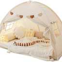 Twin Size Bed Canopy Bed Tents Dream Tent on Bed Privacy Space Blackout Sleeping Tents Indoor Breathable Portable Cottage Drafty Room Floor Bed Tents (Natural)