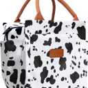 Joymee Lunch Bag Women Insulated Lunch Box Reusable Leakproof Large Spacious Cooler Tote for Womens Mens Adults with Bottle Holder and Side Pockets for Work Office Travel Picnic - Cow