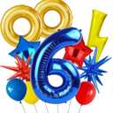 Cartoon Hedgehog 6th Birthday Decorations 40 Inch Blue Number 6 Foil Balloon Big Gold Ring Lightning Balloons Boom Star Role Playing Cartoon Carnival Theme Birthday Party Decoration 11Pcs