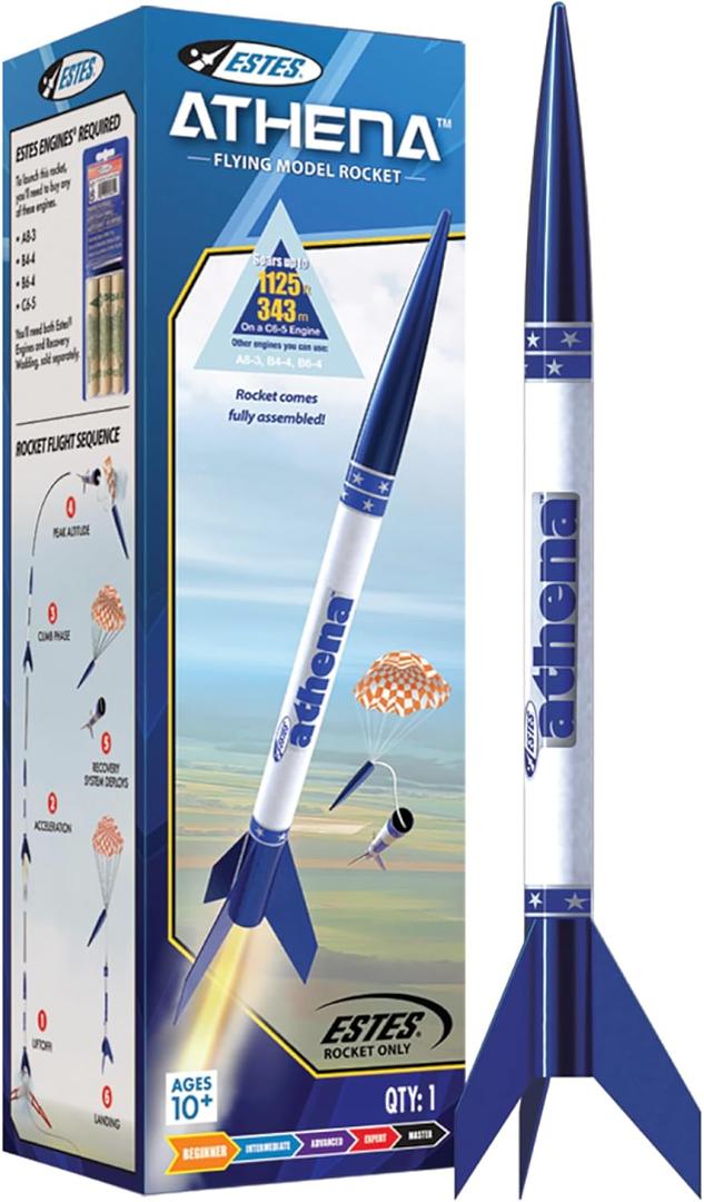 Estes 2452 Athena Rocket-Building Kit, Prebuilt Beginner Flying-Rocket Model Kit for Ages 10+, Blue