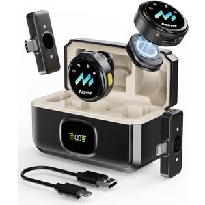 Wireless Lavalier Microphone for iPhone & Android Phones, Noise Reduction & Hi-Fi Audio & 24H Duration & 50M Range, Clips-on Magnetic Lapel Mic for Video Recording/Live Stream/Vlog/Podcast/Interview (Black)