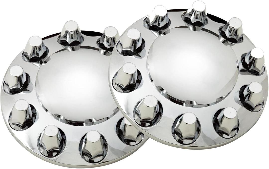 2 Sets of Chrome ABS Front Axle Cover with 33mm Screw-in Nut Cover for Semi Truck
