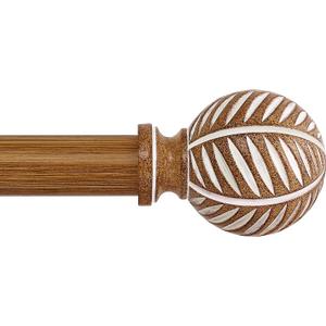 Wood Boho Curtain Rods for Windows:Wooden Farmhouse Decorative Curtain Rod for Bedroom Living Room,Heavy Duty Adjustable Rustic Bamboo Drapery Rods with Imitation Wood Grain Finials,Brown 36-88"