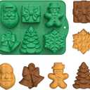 Christmas Silicone Molds, Chocolate Candy Molds Set DIY Christmas Tree, Gingerbread Man, Snowflake, Claus Bells Baking Molds for Mini Cakes, Handmade Soap, Chocolate, Jello, Candy and Candles (Green)