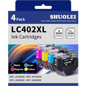 LC402XL Ink Cartridge Compatible LC402 LC402XL High Yield Works with MFC-J5340DW MFC-J6740DW MFC-J6540DW MFC-J6940DW (4 Pack1 Black, 1 Cyan, 1 Magenta, 1 Yellow)