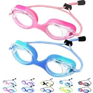 Vvinca Kids Swim Goggles with Bungee Strap No Leaking Anti Fog Toddler Goggles with Quick Adjust Ages 3-14