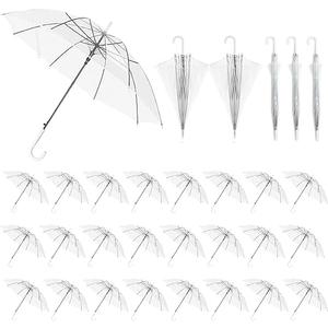 30 Pack Clear Wedding Umbrellas Bulk, Auto Open Stick Umbrellas with White European J Hook Handle Windproof Large Canopy Umbrella for Outdoor Wedding Bride Groom Photography GolfStick Umbrellas