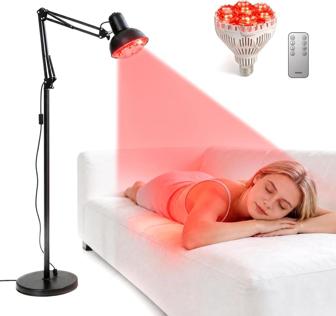 SANSI Red Light Therapy Lamp with 66in Stand, 660nm 850nm Near Infrared,32W | Precise Targeted Light Therapy for Face Body Skin Knee Scalp, High Irradiance, 66in Adjustable Stand, Remote Control 3 Modes,  S60C