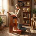 Fanwer Folding Prayer Bench for Home Use - Adjustable Wooden Kneeler for Prayer & Meditation, Compact Kneeling Altar with Bookshelf, Ideal for Church, Chapel, or Personal Devotion
