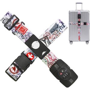 Travelkin Luggage Straps TSA Approved - Adjustable Cross Suitcase Straps with TSA Lock, Reinforced Buckle, Unique Pattern - Secure Heavy Duty Luggage Straps for Travel (Journey)