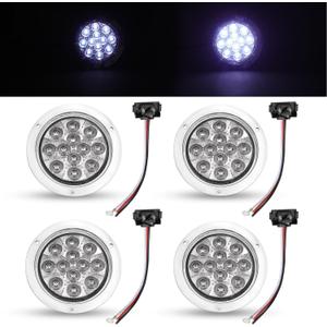 TMH 4 Inch 4 Pcs White 12 LED F3 Piranha Round Indicator Tail Lights Reverse for Caravan Cabin Bus Trailer Tow Dump ATV Heavy Duty Truck with Chrome Bezel 12V DC GAC12