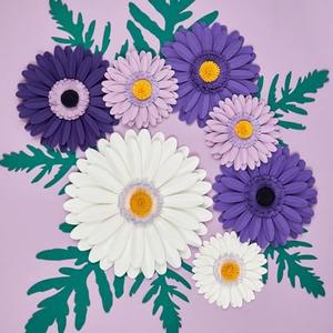 PATTEPOINT 17PCS Purple Daisy Paper Flowers Decorations for Wall Artificial 3D Giant Paper Flowers Classroom Bulletin Board Backdrop for Tea Party Wedding Baby Shower Purple Birthday Decorations