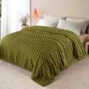 Whale Flotilla King Size Blanket for Bed with Jacquard Pattern, Fuzzy Soft Cozy Exquisite Blankets for All Season, Warm and Fluffy, 90x104 Inch, Olive