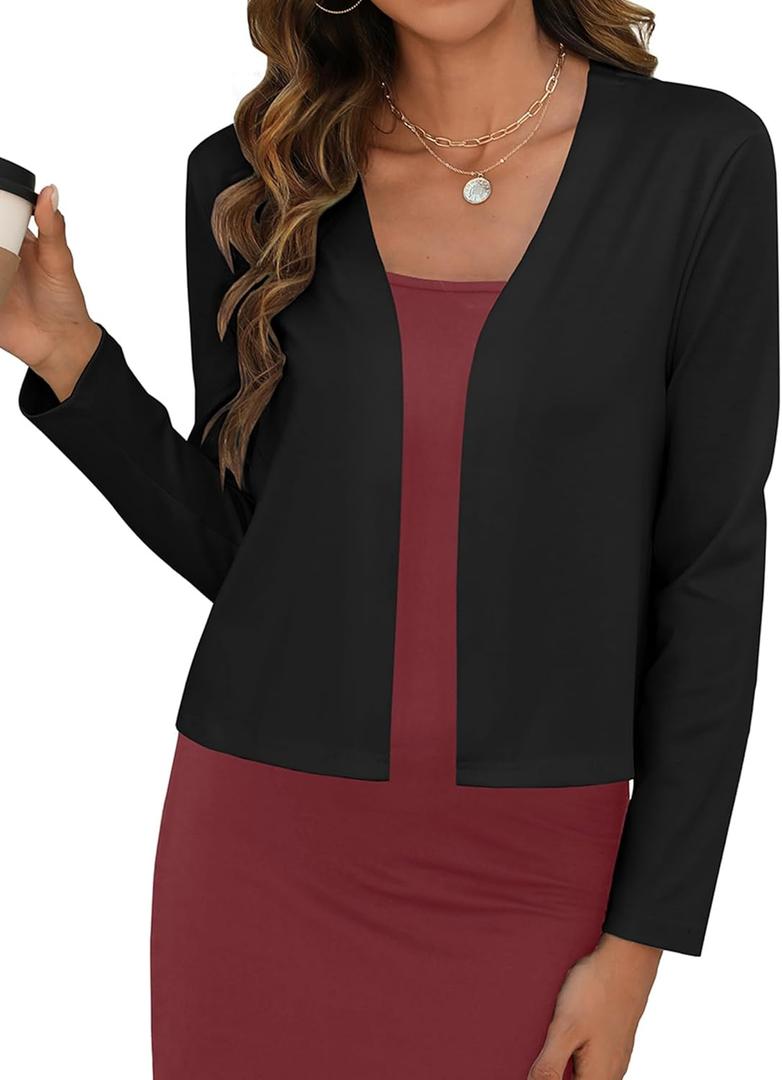 Zeagoo Women's Lightweight Summer Cardigan Cropped Long Sleeve Shrug Thin Open Front Sheer Bolero for Dresses (Medium, Black)