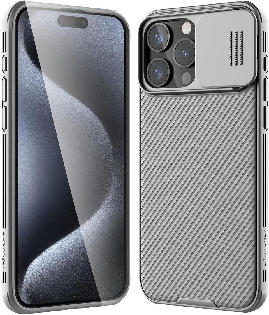 Nillkin for iPhone 15 Pro Case with Sliding Camera Cover, Slim Shockproof Protective Phone Case, [Upgraded Lens Protection], [Hard PC+TPU Bumper], [Anti-Fingerprint], 6.1" 2023, Gray Titanium