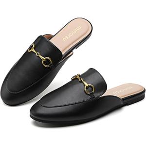 Minorsu Women's Black Animal Print Buckle Mules - Memory Foam Insole - Low Heel - Casual Mule Shoes (10)