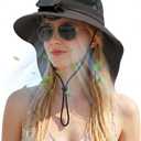 Short Brim Sun Hat with 1 Solar Fan & Neck Flap for Men Women UPF 50+ Outdoor for Garden Fishing Beach Essential (Black)